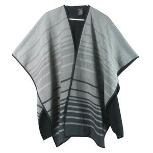 Ruana Wrap Womens OS Black Gray Stripe Shawl Cozy Lagenlook Blanket